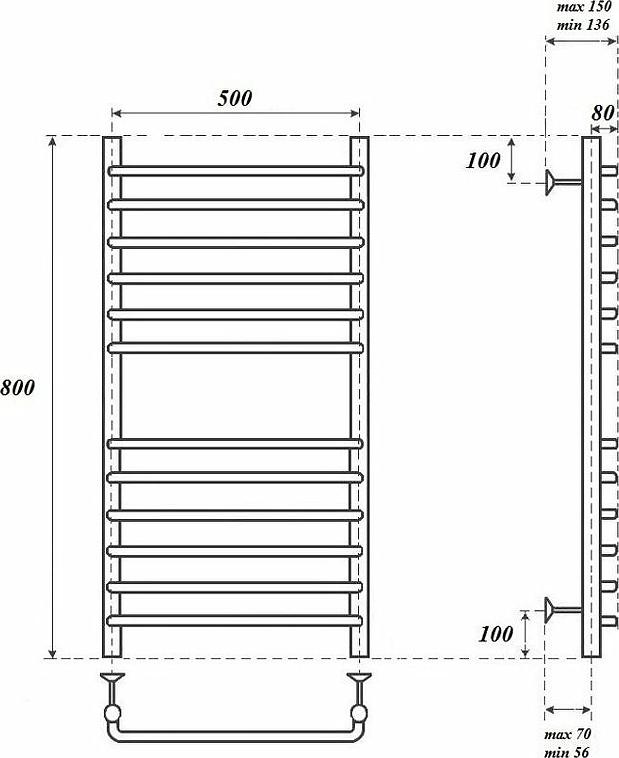 Полотенцесушитель водяной Point PN09158S П12 500x800, хром