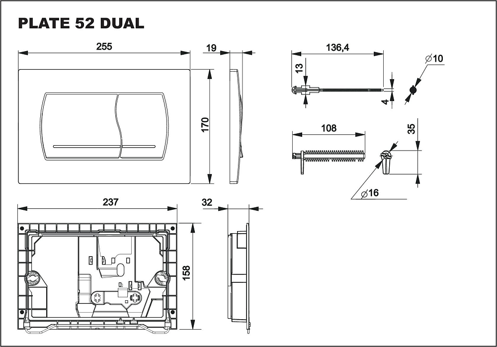 Кнопка смыва Roca Active 52B 8901150B0, белый