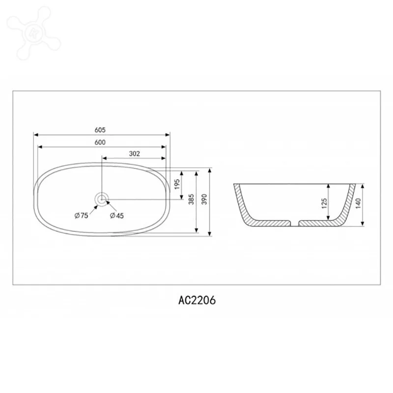 Раковина накладная Abber Rechteck AC2206MB черный