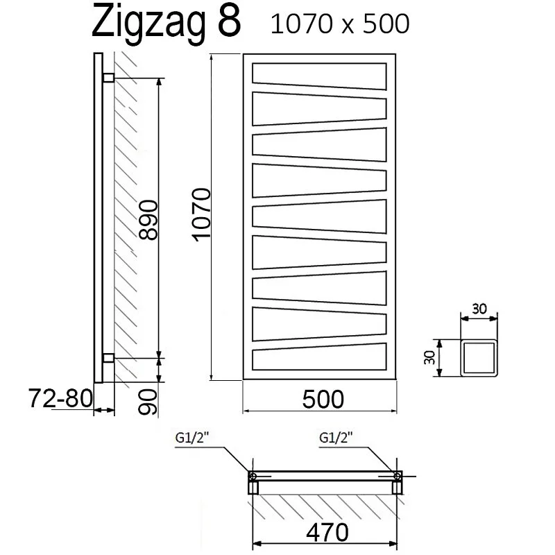 Полотенцесушитель электрический Terma Zigzag Зигзаг 1070/500 черн мат черный