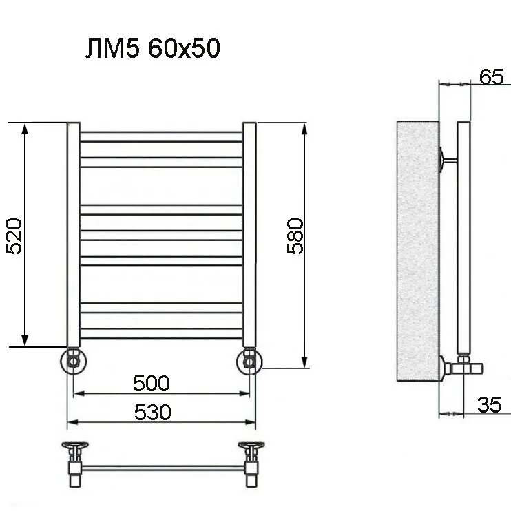 Полотенцесушитель водяной Ника Modern ЛМ 5 60/50 черный мат. с вентилями черный