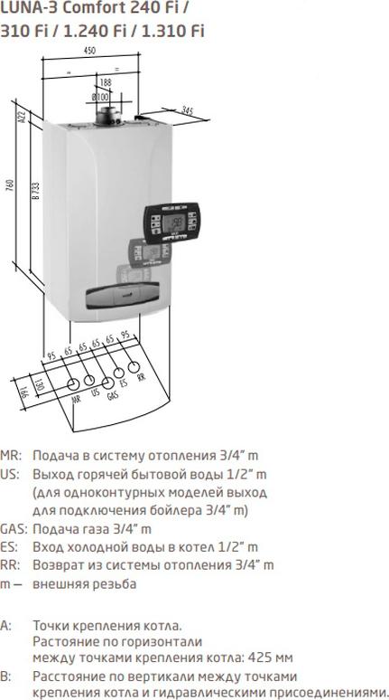 Газовый котел Baxi LUNA 3 Comfort 1.310 Fi (10,4-31 кВт) с выносной панелью управления