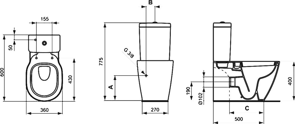 Унитаз-компакт Ideal Standard Connect Space E119501 с бачком E797001 подвод снизу бачка