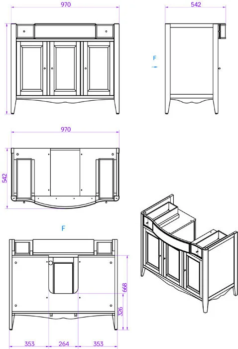 Тумба с раковиной Tiffany Veronica VER5105-N+AR874bi*1 бронза, коричневый