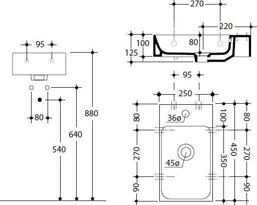 Раковина подвесная Kerasan Cento 353701L*1 45 см