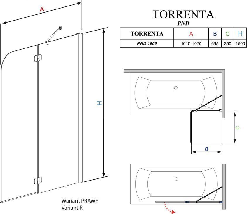 Шторка для ванной Radaway Torrenta PND 100 стекло графит R