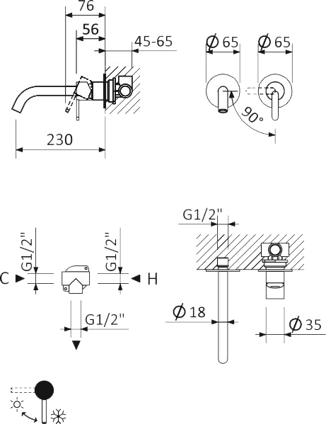 Смеситель для раковины Cezares LEAF-BLI2-01-W0, хром