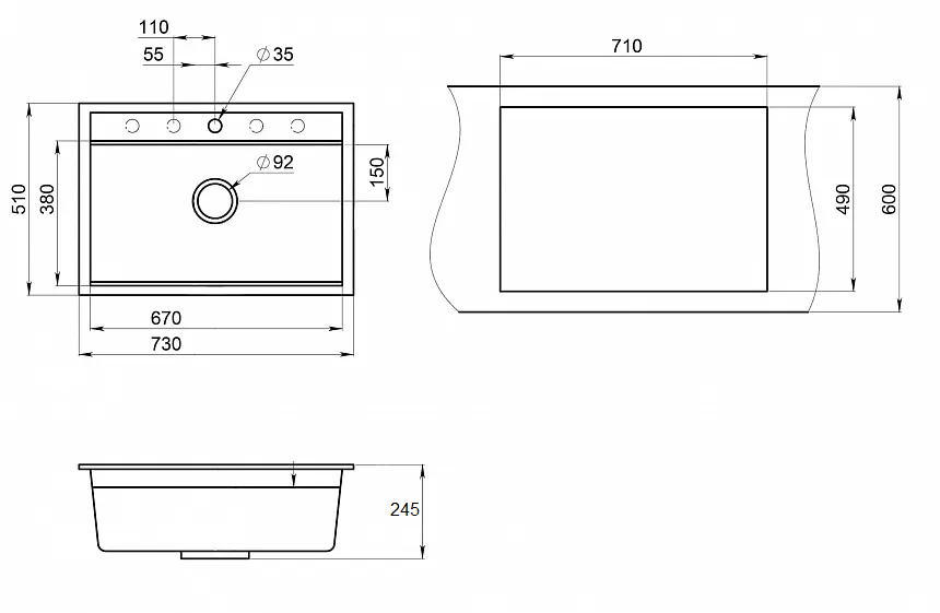 Мойка кухонная Granula Kitchen Space 7301, ШВАРЦ черный