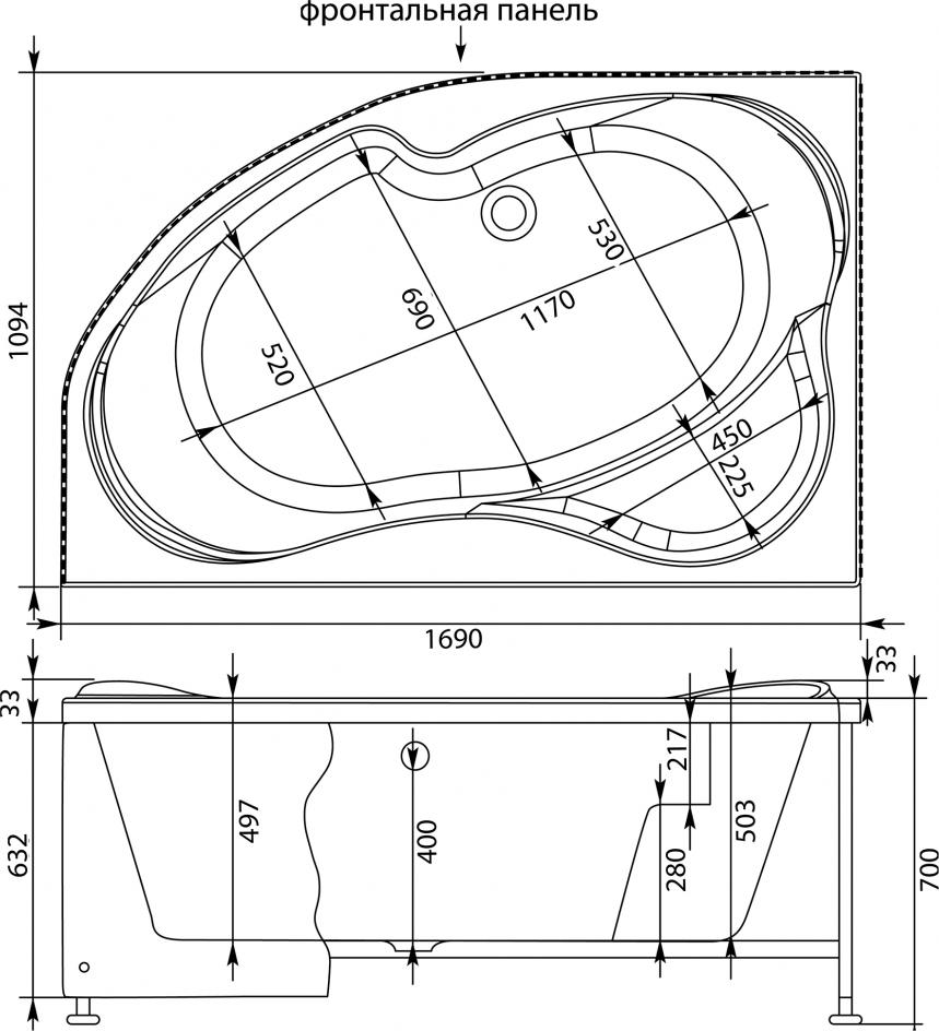 Акриловая ванна Aquanet Capri L 170х110 00205345