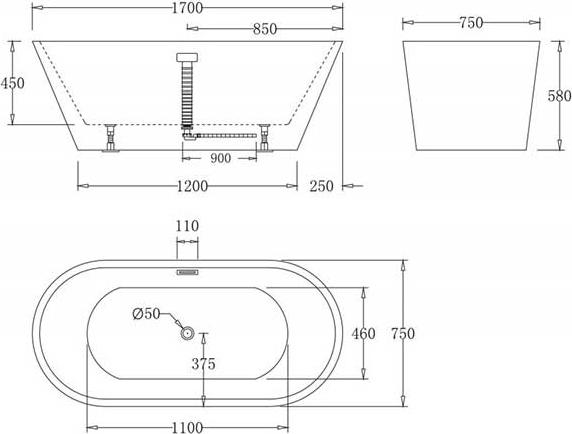 Акриловая ванна BelBagno 170х75 BB61-1700