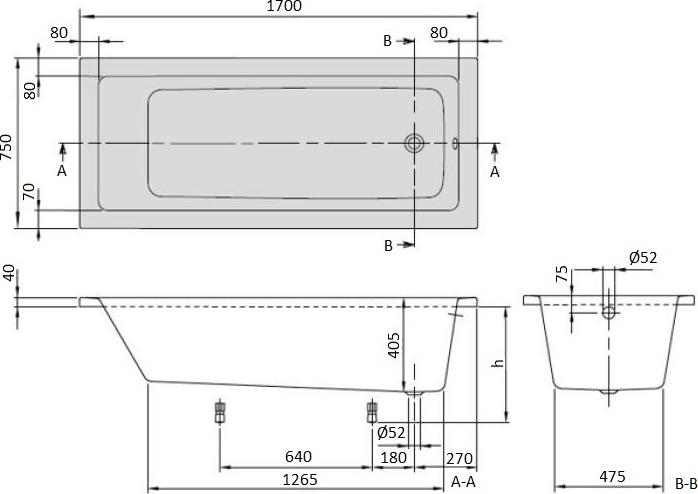 Акриловая ванна Villeroy & Boch Targa Plus 170х75 см UBA171NES2V01+U99740000, белый Alpin