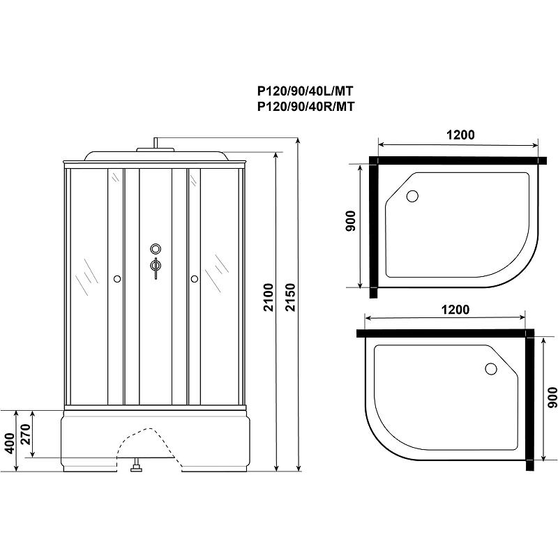 Душевая кабина Niagara Promo 120x90 L P120/90/40L/MT без гидромассажа