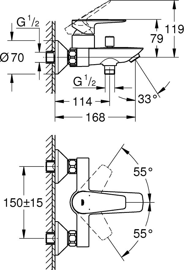 Смеситель для ванны с душем Grohe BauEdge 23604001, хром