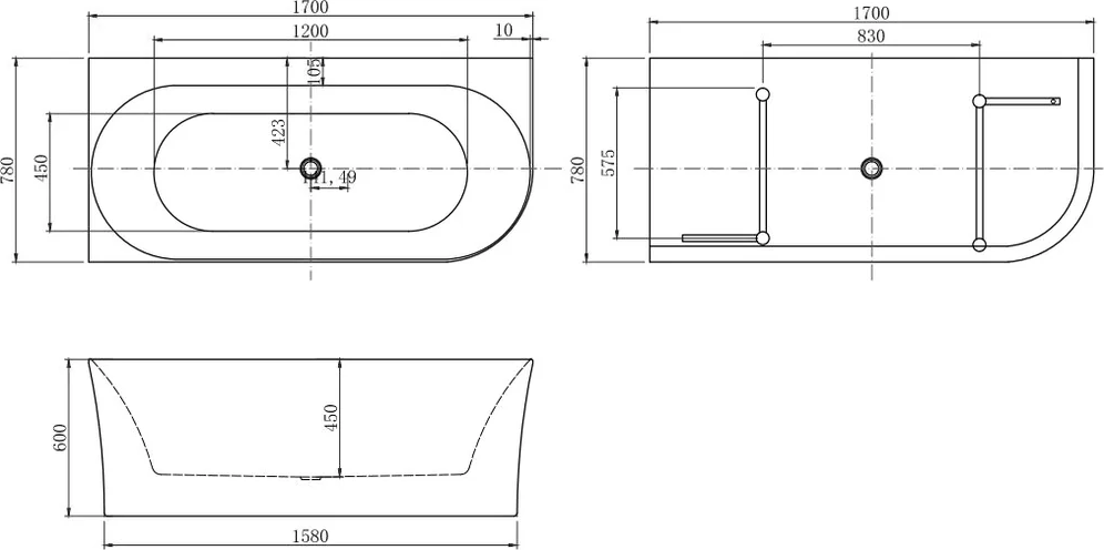 Акриловая ванна Allen Brau Priority 4 А 170x78 2.31004.20A левая, белый