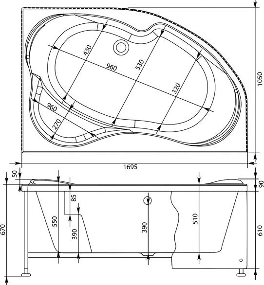 Акриловая ванна Aquanet Allento R 170х105 00205224