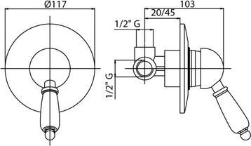 Смеситель для душа Cezares ELITE-DIM-03/24-Nc, золото