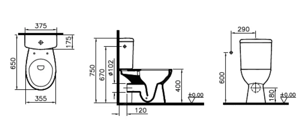 Напольный унитаз-компакт Vitra Norm Himmel 9864B099-7207, безободковый, белый