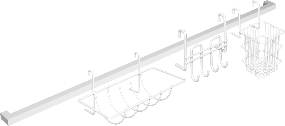 Комплект Рейлинг Domaci Феррара D21343 80, белый муар + Держатель D21362 для столовых приборов, белый муар + Держатель D21360 с крючками, белый муар + Держатель D21358 для бумажных полотенец, белый муар