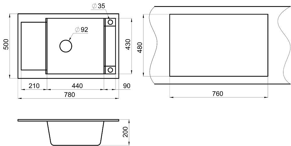 Мойка кухонная Granula 7806, ГРАФИТ графит