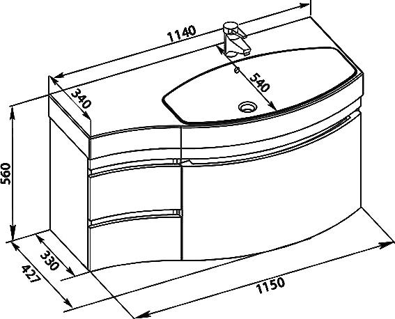 Тумба для комплекта Aquanet Опера 1-115 чёрная с ящиком R