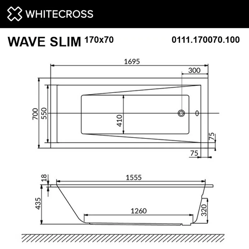 Акриловая ванна Whitecross Wave Slim 0111.170070.100.RELAX.CR хром, белый