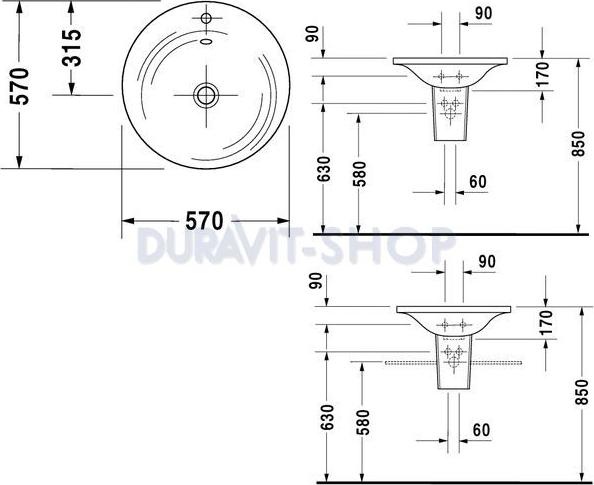 Раковина 57x57 Duravit Starck-1 0405570000