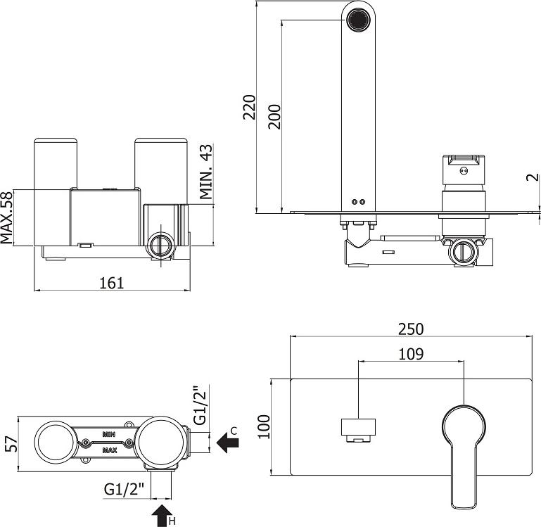 Смеситель для раковины Cezares OVEST-BLI-20-NOP, чёрный