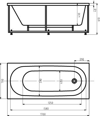 Акриловая ванна Aquatek Оберон 170x70 см OBR170-0000019, белый