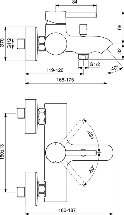 Смеситель для ванны и душа Ideal Standard Ceraline BC199U5, белый