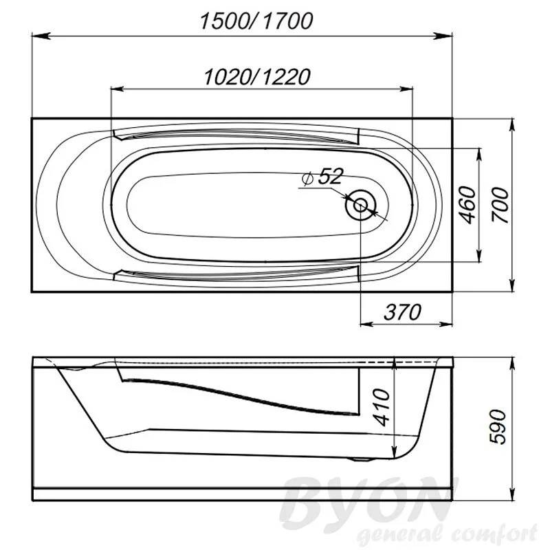 Акриловая ванна Byon 170х70 Ц0000157/Ц0000167/V0000169 белый