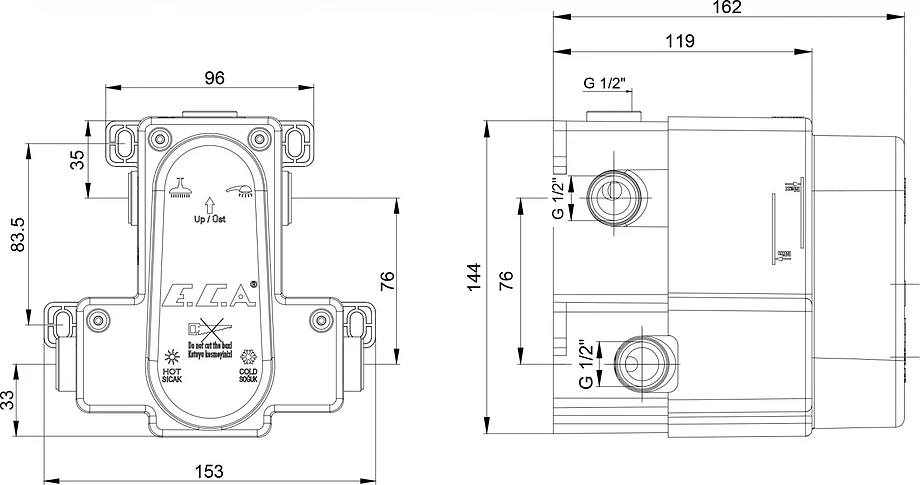 Скрытая часть для смесителя E.C.A. Thermostatic 102166204EX, белый