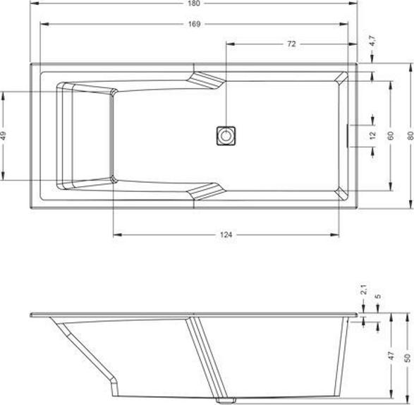 Акриловая ванна Riho Still Shower 180x80 LED L B103015005, заполнение через перелив