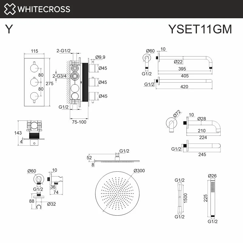 Душевая система Whitecross Y Gunmetal YSET11GM серый