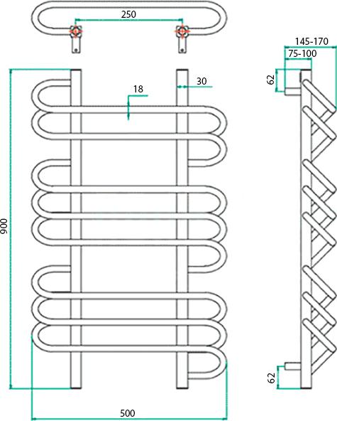 Полотенцесушитель водяной Grota Rivolo 50x90 хром полированный