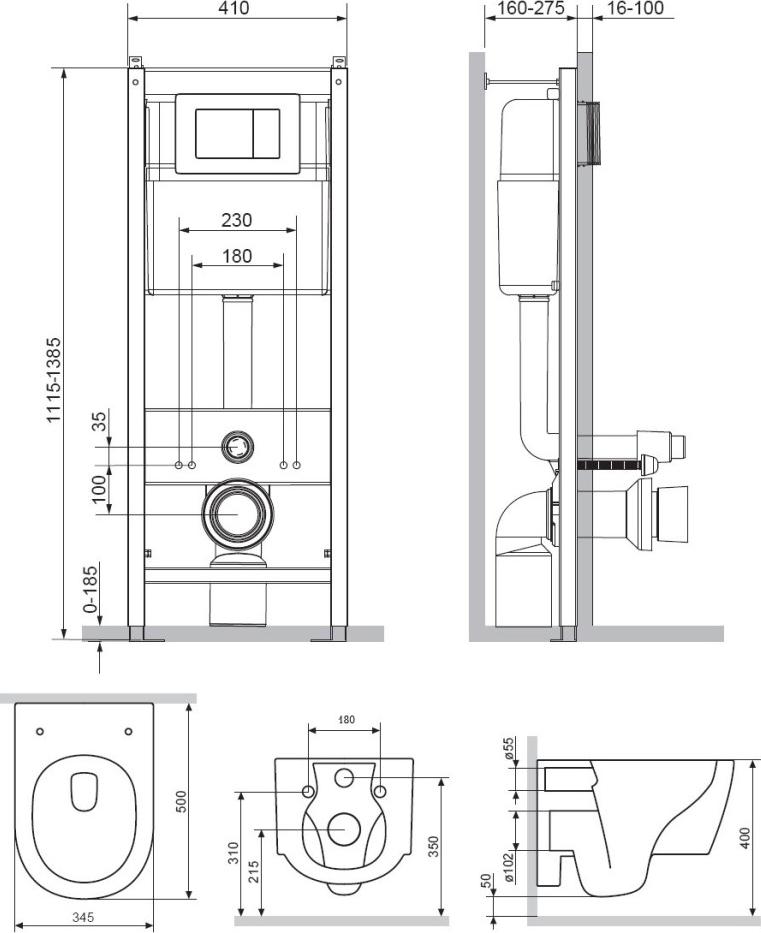 Инсталляция с подвесным унитазом Damixa Jupiter DX77.IS10151.1700 с сиденьем микролифт и клавишей смыва хром