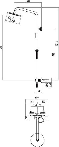 Душевая система Gattoni Circle Two KIT/TS60NO черный матовый