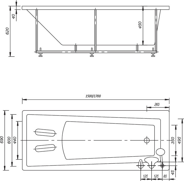 Акриловая ванна Aquatek Либра 150x70 см LIB150N-0000003, белый