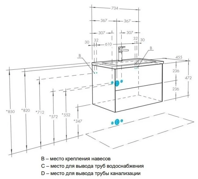 Тумба с раковиной Aquaton Сохо 1A2581K2AJ010 белый