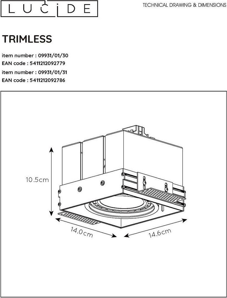 Встраиваемый светильник Lucide Trimless 09931/01/30