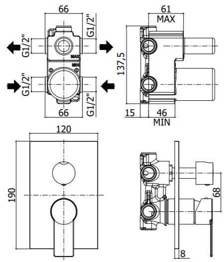 Смеситель для ванны Paffoni Tango TA018CR/М с внутренней частью, хром