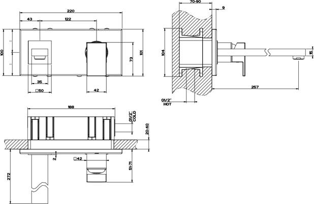 Смеситель для раковины Gessi Rettangolo 44838#299, черный матовый