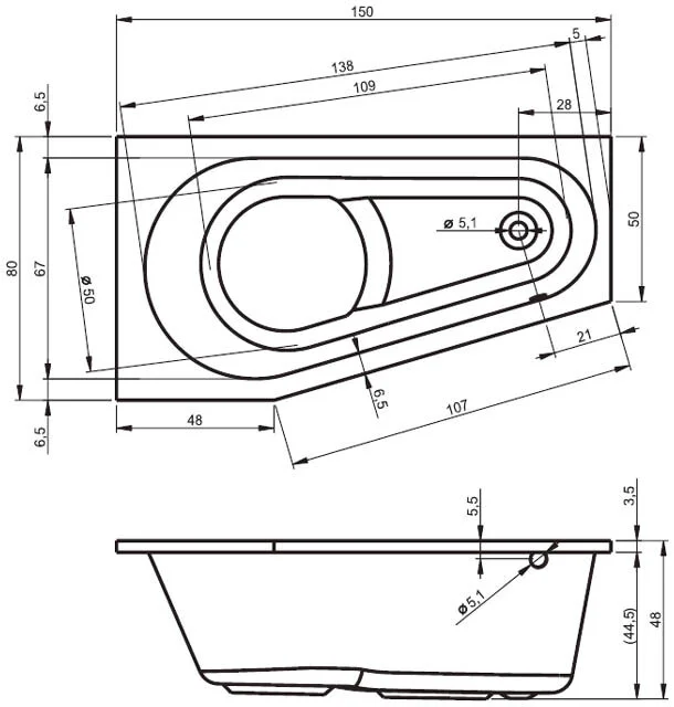 Акриловая ванна Riho Delta BB8100500000000_AIR белый