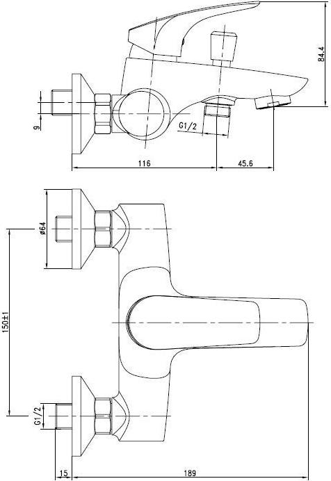 Смеситель Aquanet Techno 187208 для ванны с душем