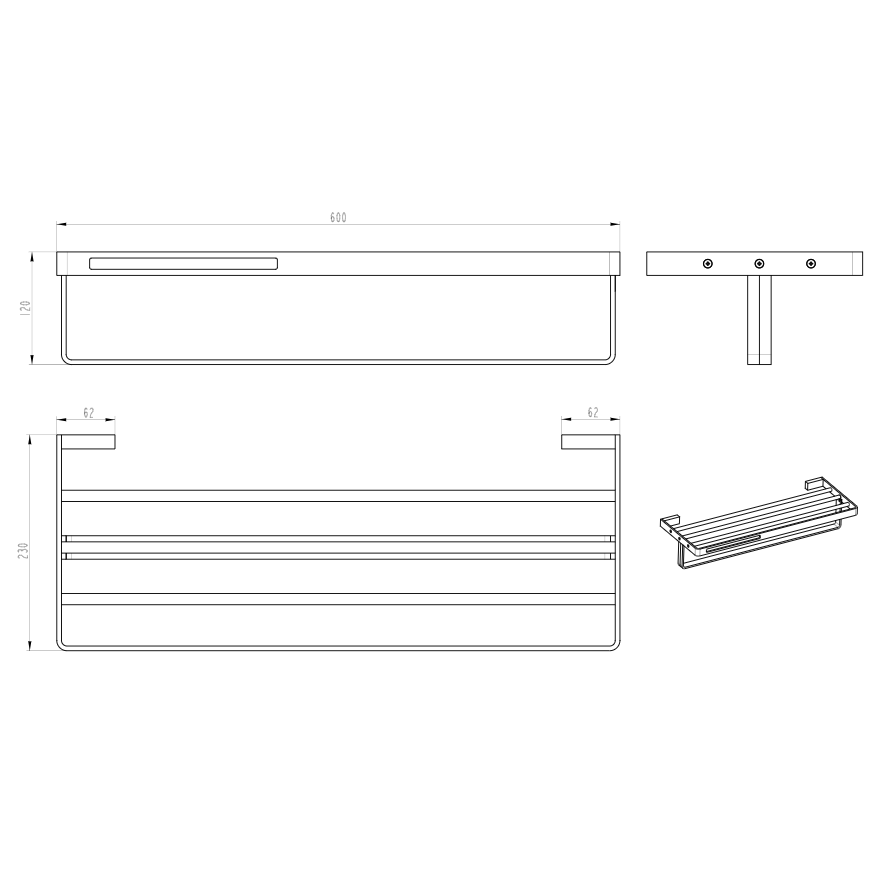 Полка для полотенец 60 см Boheme Q 10947-CR-B, чёрный/хром