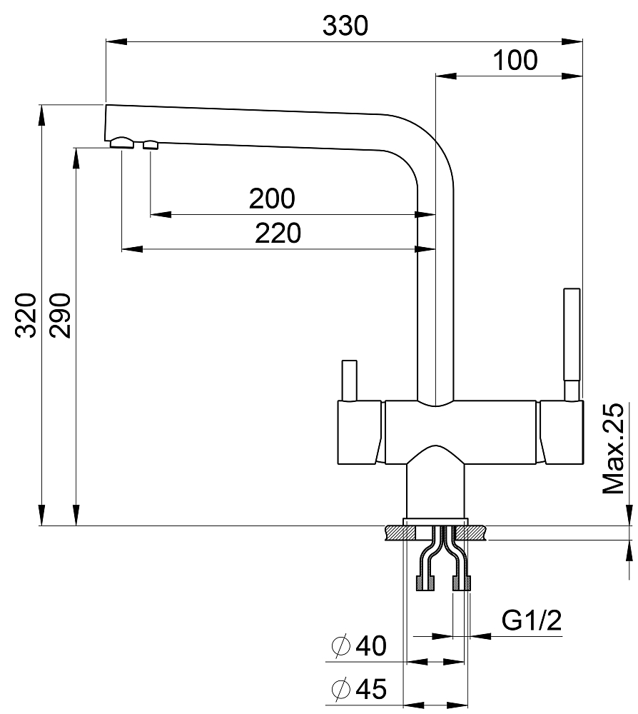 Смеситель для кухни Granula 2305, ГРАФИТ графит