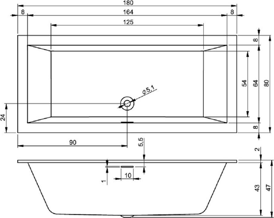 Акриловая ванна Riho Rething Cubic BR08C0500000000 180x80 см, заполнение через перелив, белая глянцевая