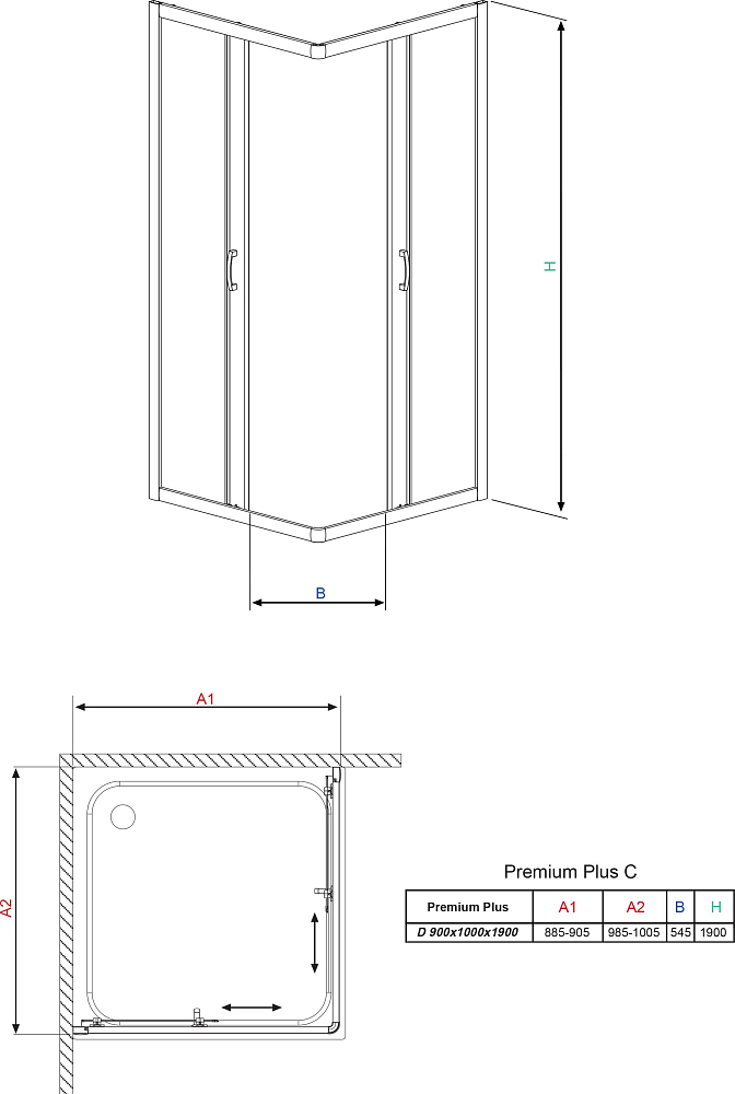 Душевой уголок Radaway Premium Plus D 90x100x190 прозрачное стекло