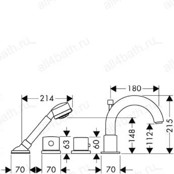 Смеситель для ванны с душем Axor Uno 2 38466000 хром