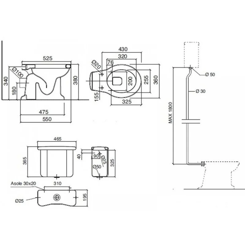 Напольный унитаз Sbordoni Palladio 7020 36 х 55 x 38 см, слив в пол, для высокого/среднего бачка, белый