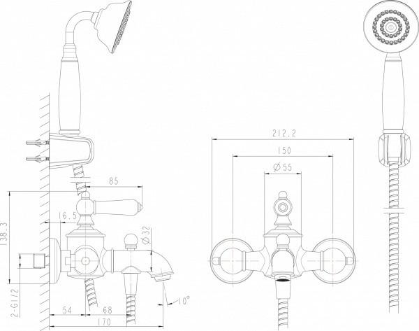 Смеситель для ванны и душа Bravat Arc F675109U-B1-RUS, бронза